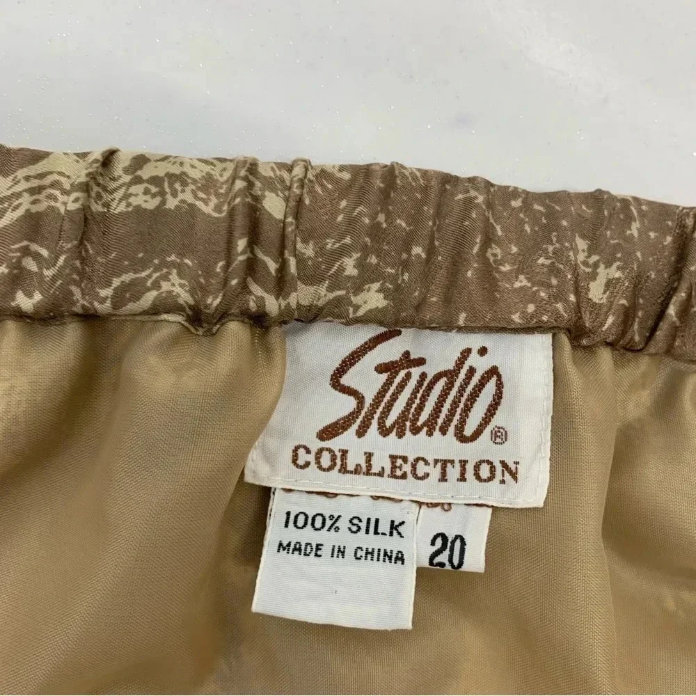 Vintage Skirt Blouse Set Size 18 100% Silk Long Sleeve Midi Pleats Elastic Wais
